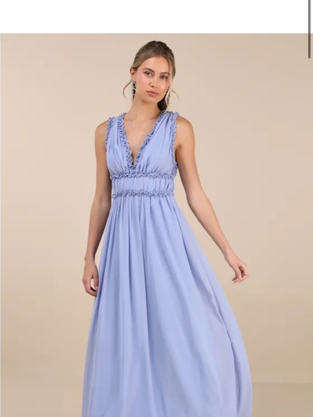 Sleeveless Lulus Helvia Ruffle V-Neck Maxi Dress in Light Blue - NWT